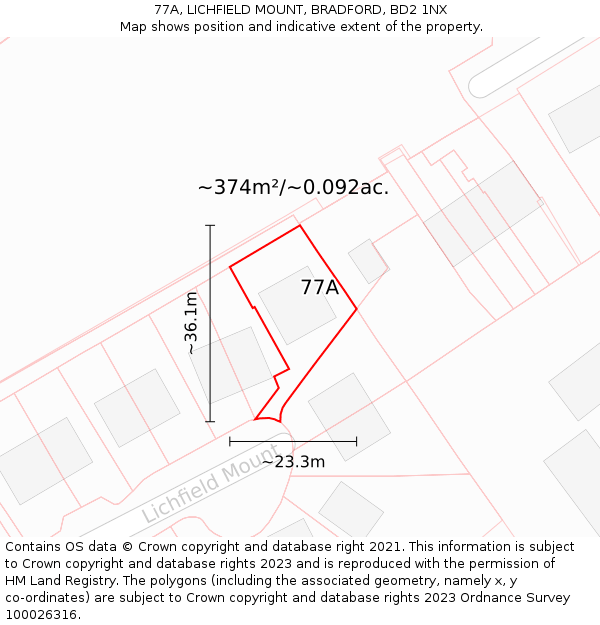 77A, LICHFIELD MOUNT, BRADFORD, BD2 1NX: Plot and title map