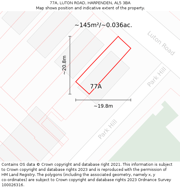 77A, LUTON ROAD, HARPENDEN, AL5 3BA: Plot and title map