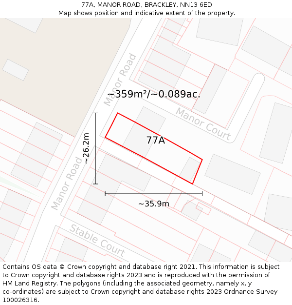 77A, MANOR ROAD, BRACKLEY, NN13 6ED: Plot and title map