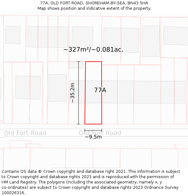 77A, OLD FORT ROAD, SHOREHAM-BY-SEA, BN43 5HA: Plot and title map