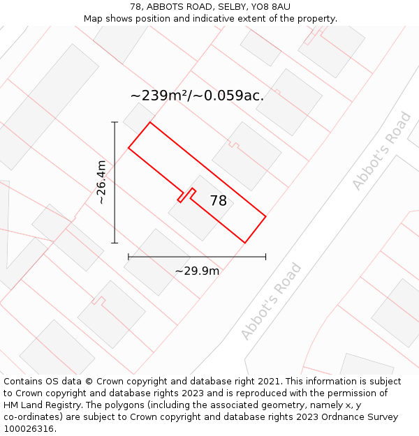 78, ABBOTS ROAD, SELBY, YO8 8AU: Plot and title map