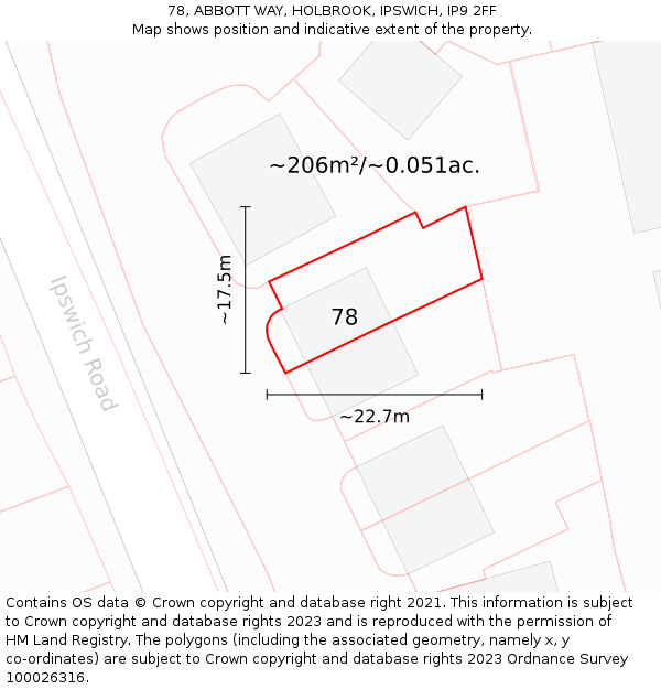 78, ABBOTT WAY, HOLBROOK, IPSWICH, IP9 2FF: Plot and title map