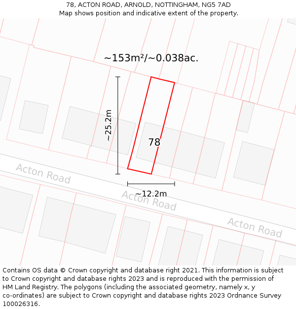 78, ACTON ROAD, ARNOLD, NOTTINGHAM, NG5 7AD: Plot and title map