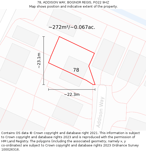 78, ADDISON WAY, BOGNOR REGIS, PO22 9HZ: Plot and title map