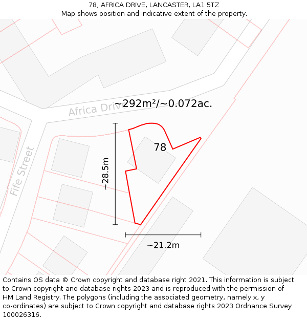 78, AFRICA DRIVE, LANCASTER, LA1 5TZ: Plot and title map