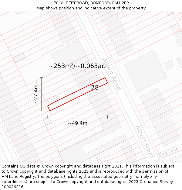 78, ALBERT ROAD, ROMFORD, RM1 2PP: Plot and title map