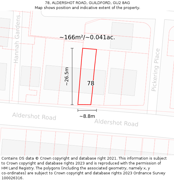 78, ALDERSHOT ROAD, GUILDFORD, GU2 8AG: Plot and title map