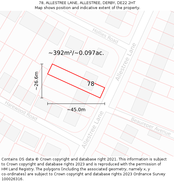 78, ALLESTREE LANE, ALLESTREE, DERBY, DE22 2HT: Plot and title map