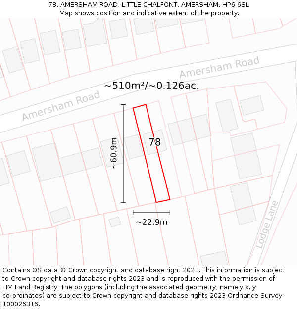 78, AMERSHAM ROAD, LITTLE CHALFONT, AMERSHAM, HP6 6SL: Plot and title map