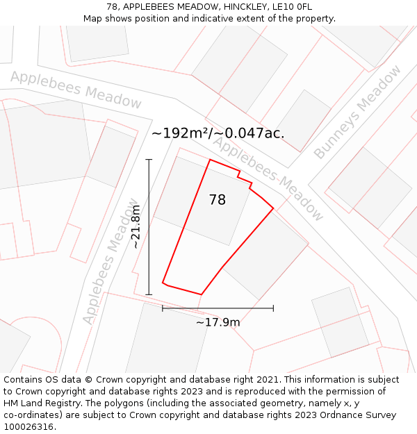 78, APPLEBEES MEADOW, HINCKLEY, LE10 0FL: Plot and title map
