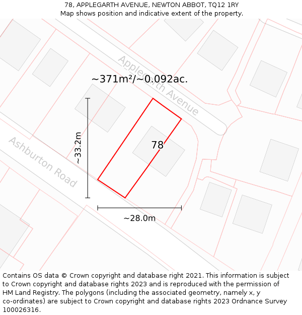 78, APPLEGARTH AVENUE, NEWTON ABBOT, TQ12 1RY: Plot and title map