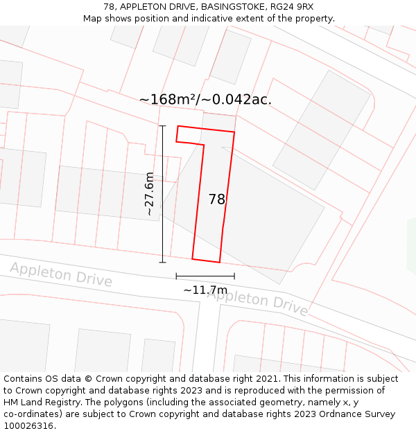 78, APPLETON DRIVE, BASINGSTOKE, RG24 9RX: Plot and title map