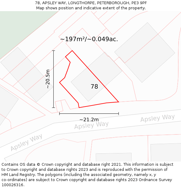 78, APSLEY WAY, LONGTHORPE, PETERBOROUGH, PE3 9PF: Plot and title map