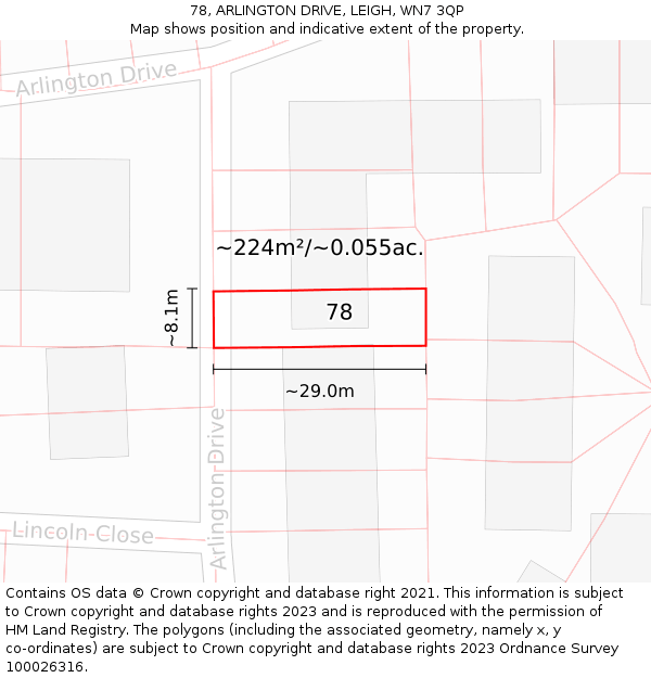 78, ARLINGTON DRIVE, LEIGH, WN7 3QP: Plot and title map