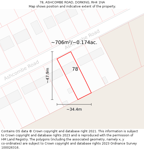 78, ASHCOMBE ROAD, DORKING, RH4 1NA: Plot and title map