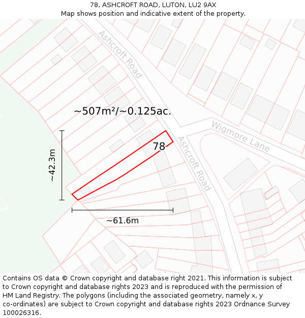 78, ASHCROFT ROAD, LUTON, LU2 9AX: Plot and title map