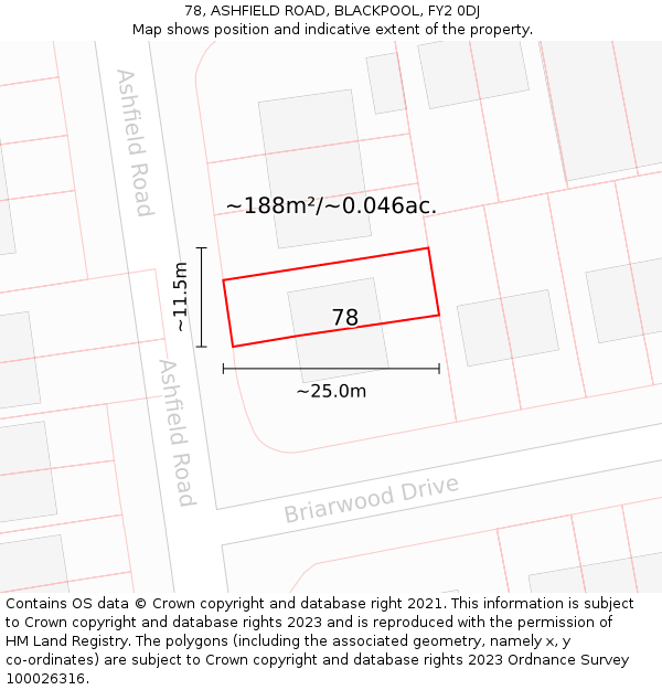 78, ASHFIELD ROAD, BLACKPOOL, FY2 0DJ: Plot and title map