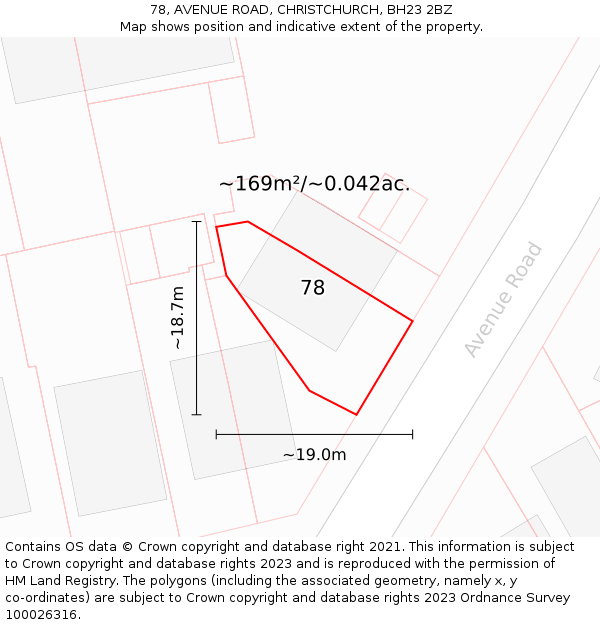 78, AVENUE ROAD, CHRISTCHURCH, BH23 2BZ: Plot and title map