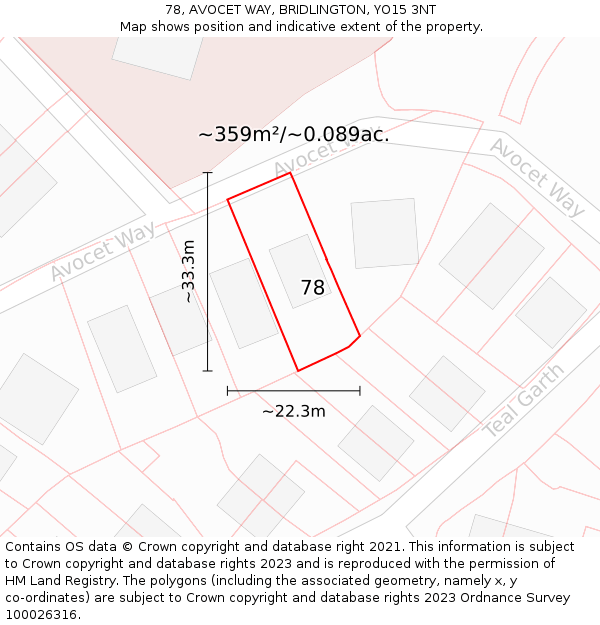 78, AVOCET WAY, BRIDLINGTON, YO15 3NT: Plot and title map