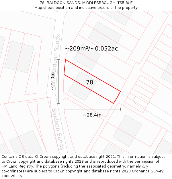 78, BALDOON SANDS, MIDDLESBROUGH, TS5 8UF: Plot and title map