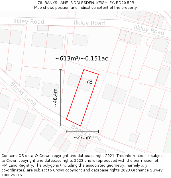 78, BANKS LANE, RIDDLESDEN, KEIGHLEY, BD20 5PB: Plot and title map