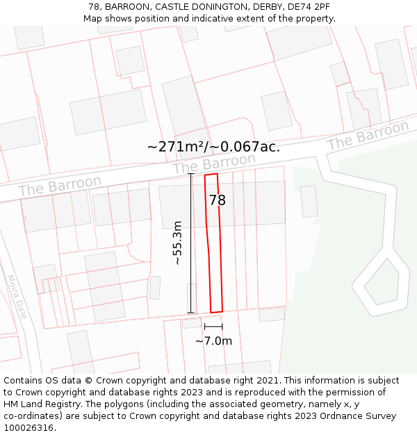 78, BARROON, CASTLE DONINGTON, DERBY, DE74 2PF: Plot and title map