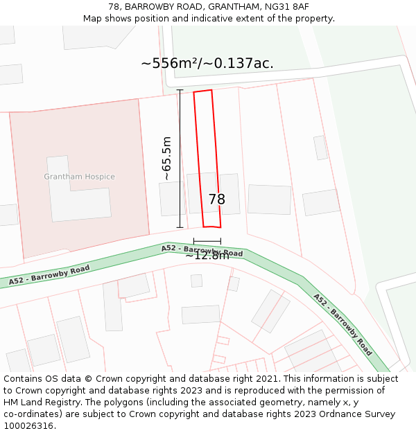 78, BARROWBY ROAD, GRANTHAM, NG31 8AF: Plot and title map