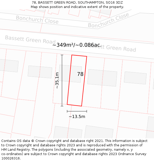 78, BASSETT GREEN ROAD, SOUTHAMPTON, SO16 3DZ: Plot and title map