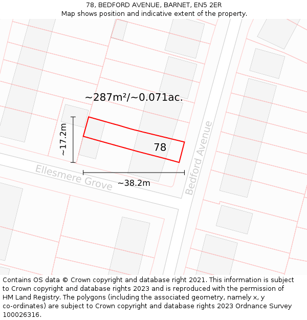 78, BEDFORD AVENUE, BARNET, EN5 2ER: Plot and title map