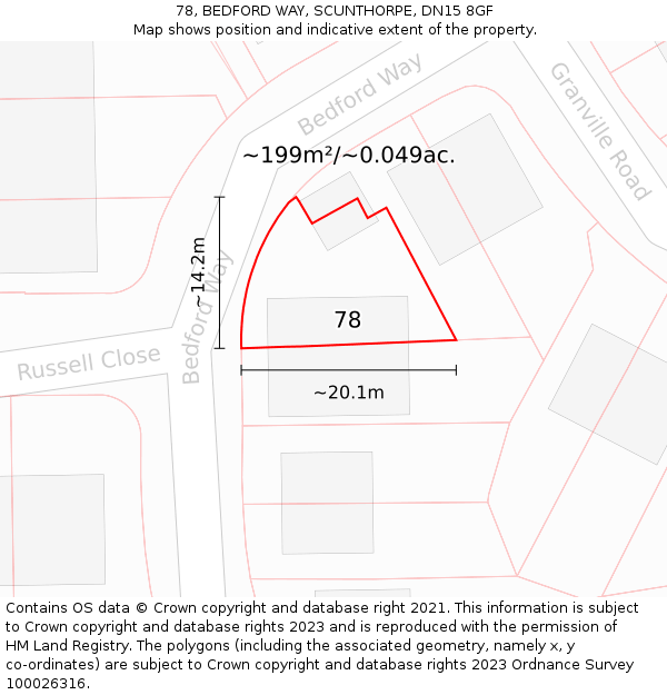 78, BEDFORD WAY, SCUNTHORPE, DN15 8GF: Plot and title map