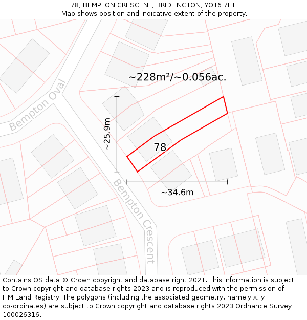 78, BEMPTON CRESCENT, BRIDLINGTON, YO16 7HH: Plot and title map