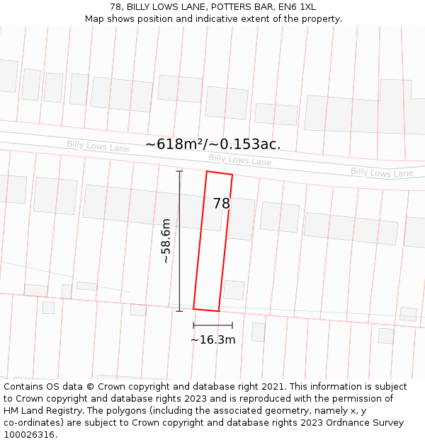 78, BILLY LOWS LANE, POTTERS BAR, EN6 1XL: Plot and title map