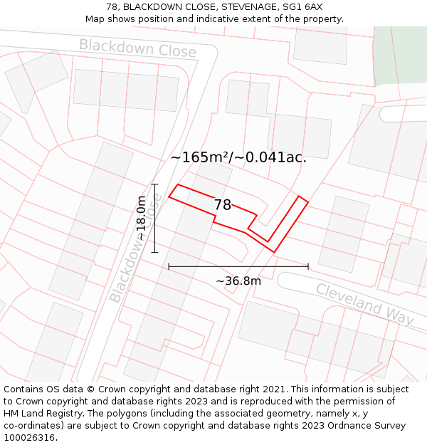 78, BLACKDOWN CLOSE, STEVENAGE, SG1 6AX: Plot and title map