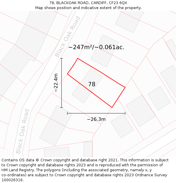 78, BLACKOAK ROAD, CARDIFF, CF23 6QX: Plot and title map