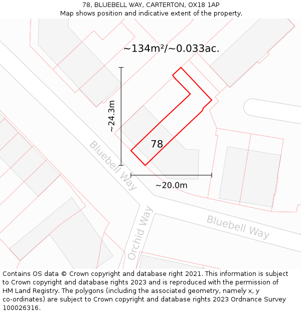 78, BLUEBELL WAY, CARTERTON, OX18 1AP: Plot and title map