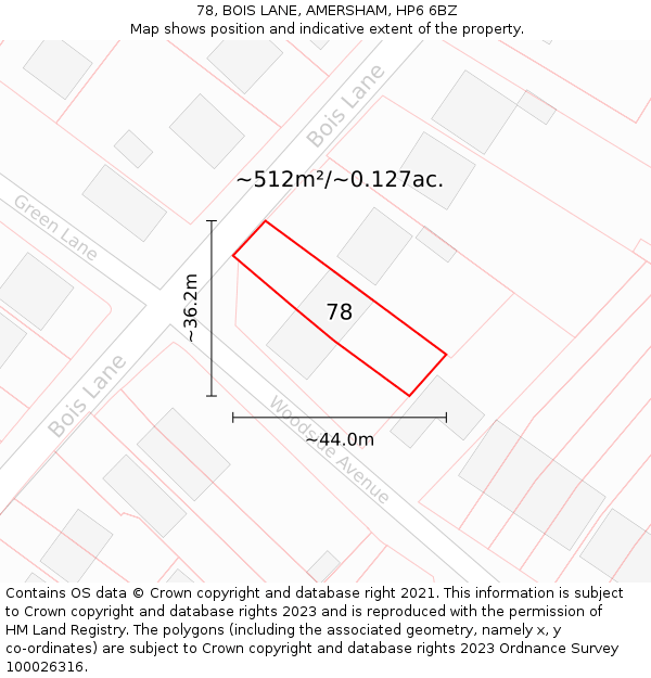 78, BOIS LANE, AMERSHAM, HP6 6BZ: Plot and title map