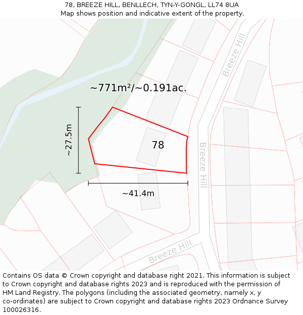 78, BREEZE HILL, BENLLECH, TYN-Y-GONGL, LL74 8UA: Plot and title map