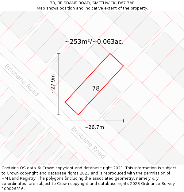 78, BRISBANE ROAD, SMETHWICK, B67 7AR: Plot and title map