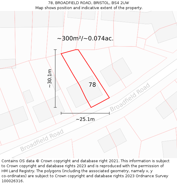 78, BROADFIELD ROAD, BRISTOL, BS4 2UW: Plot and title map