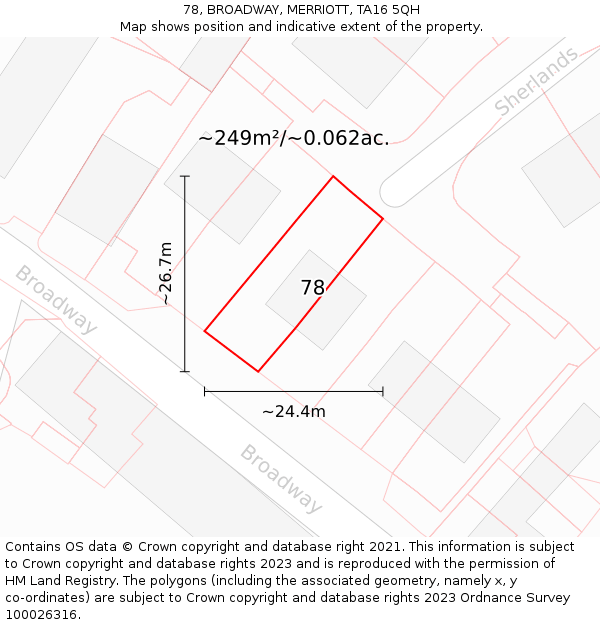 78, BROADWAY, MERRIOTT, TA16 5QH: Plot and title map