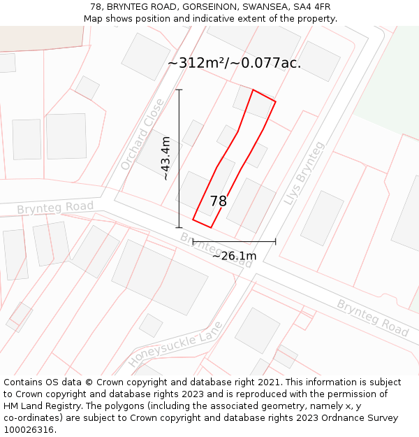 78, BRYNTEG ROAD, GORSEINON, SWANSEA, SA4 4FR: Plot and title map