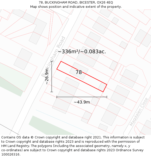 78, BUCKINGHAM ROAD, BICESTER, OX26 4EQ: Plot and title map