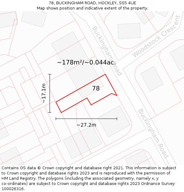 78, BUCKINGHAM ROAD, HOCKLEY, SS5 4UE: Plot and title map