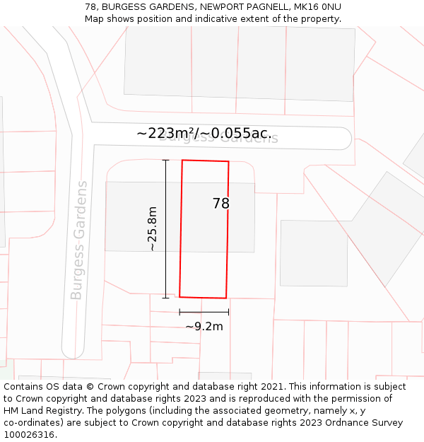 78, BURGESS GARDENS, NEWPORT PAGNELL, MK16 0NU: Plot and title map