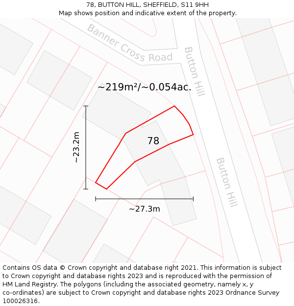 78, BUTTON HILL, SHEFFIELD, S11 9HH: Plot and title map