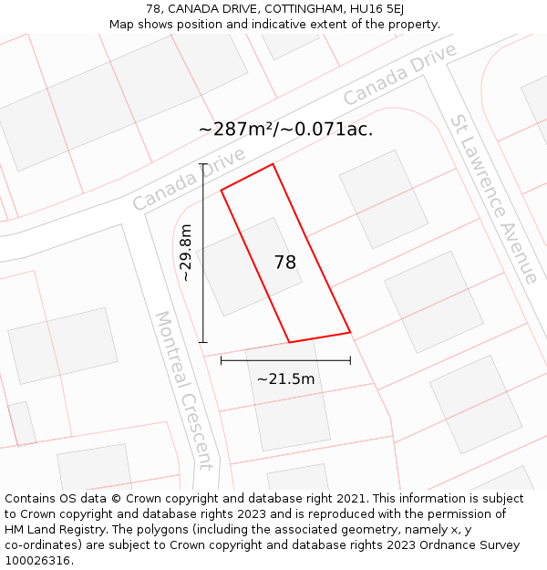 78, CANADA DRIVE, COTTINGHAM, HU16 5EJ: Plot and title map