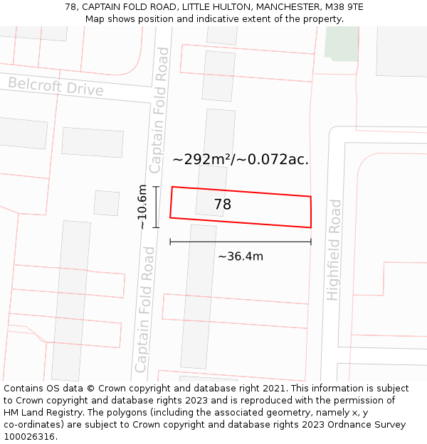 78, CAPTAIN FOLD ROAD, LITTLE HULTON, MANCHESTER, M38 9TE: Plot and title map