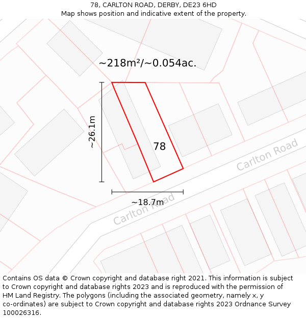 78, CARLTON ROAD, DERBY, DE23 6HD: Plot and title map