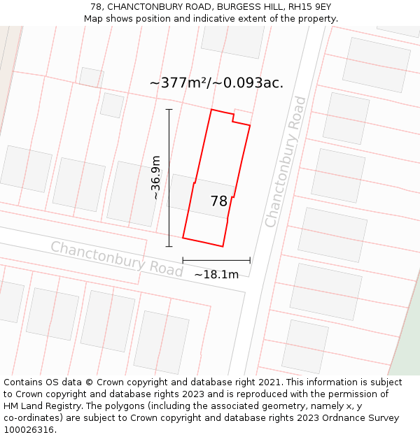 78, CHANCTONBURY ROAD, BURGESS HILL, RH15 9EY: Plot and title map