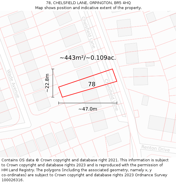 78, CHELSFIELD LANE, ORPINGTON, BR5 4HQ: Plot and title map